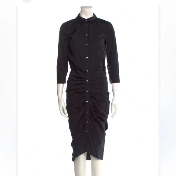 Veronica Beard Classic Black ruched SHIRTDRESS SIZE 4. Worn once excellent - Picture 4 of 13
